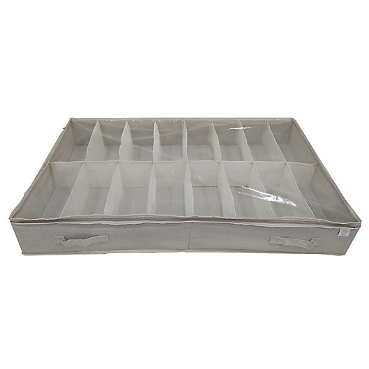 Alternate image 1 for Squared Away™ Under-Bed Canvas Shoe Organizer in Oyster Grey