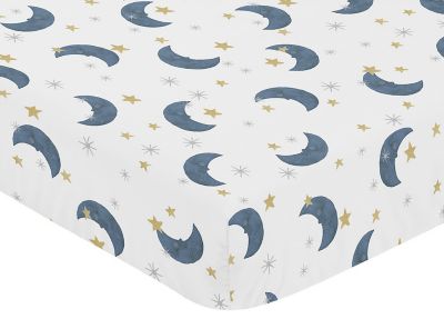Sweet Jojo Designs&reg; Moon Bear Fitted Crib Sheet in Blue/Gold