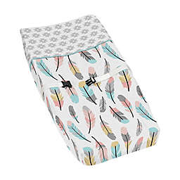 Sweet Jojo Designs® Feather Changing Pad Cover in Turquoise/Coral