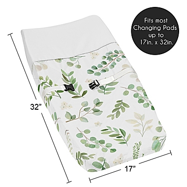 Sweet Jojo Designs&reg; Watercolor Botanical Leaf Changing Pad Cover in Green/White. View a larger version of this product image.