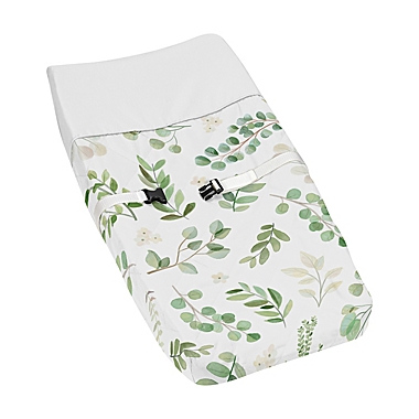 Sweet Jojo Designs&reg; Watercolor Botanical Leaf Changing Pad Cover in Green/White. View a larger version of this product image.