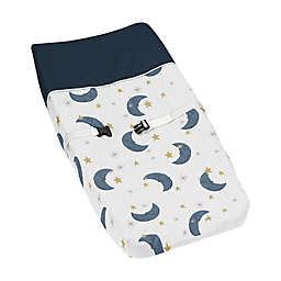 Sweet Jojo Designs® Moon Bear Changing Pad Cover in Blue/Gold