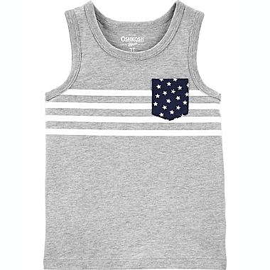 carter&#39;s&reg; Size 6M Star Pocket Stripe Tank in Grey/Ivory. View a larger version of this product image.