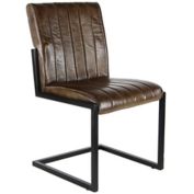 Ridge Road Decor Leather and Metal Vintage Dining Chair in Brown (Set of 2)