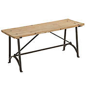 Ridge Road Decor Chinese Fir and Metal Industrial Bench in Beige