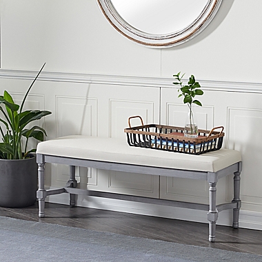 Ridge Road Decor Traditional Linen Upholstered Bench in Grey. View a larger version of this product image.