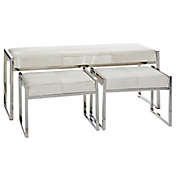 Ridge Road Decor Leather Glam Benches in White (Set of 3)