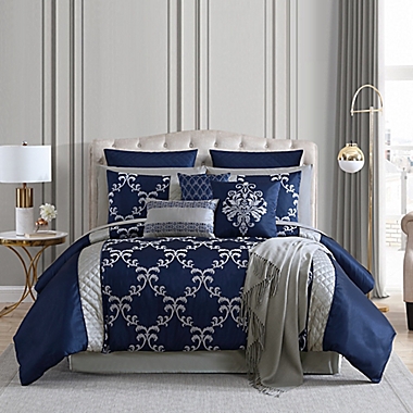 Hallmart Collectibles Gracyn 14-Piece King Comforter Set in Navy. View a larger version of this product image.