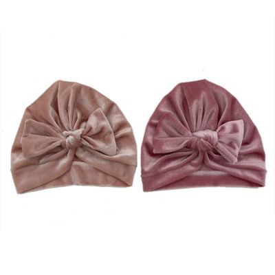 Danbar Size 0-12M 2-Pack Solid Velvet Bow Turbans