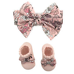 Danbar Size 0-12M 3-Piece Floral Headband and Booties Set in Pink