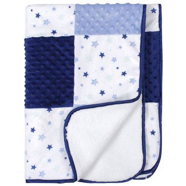 Just Born&reg; Stars Patchwork Plush Blanket in Blue. View a larger version of this product image.