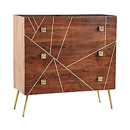 Ridge Road Decor 3-Drawer Modern Cabinet in Brown/Gold