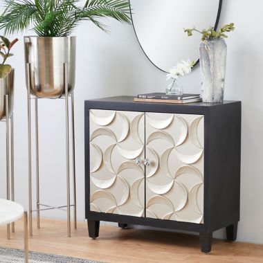 Ridge Road Decor Crescent Moon Rectangular Cabinet in Black/Silver. View a larger version of this product image.