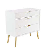 Ridge Road Decor 3-Drawer Modern Cabinet in White/Gold