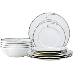 Noritake® Platinum Wave 12-Piece Dinnerware Set in White/Platinum