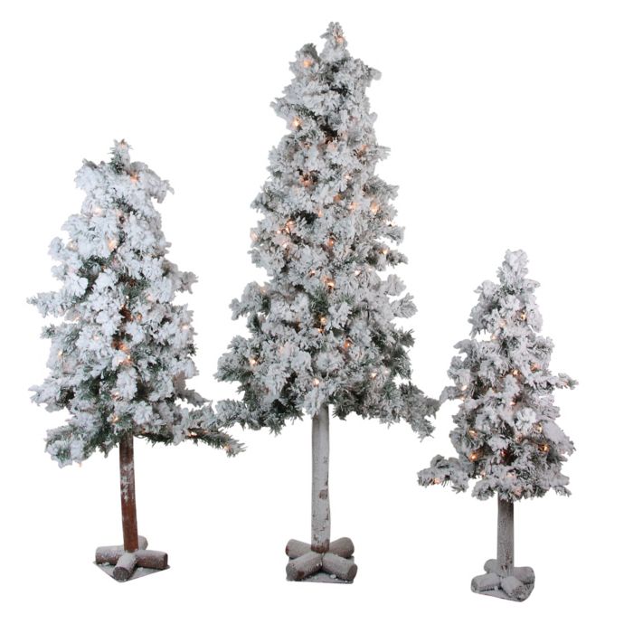 Northlight 3 Foot Pre Lit Flocked Alpine Christmas Trees Set Of 3 Bed Bath Beyond