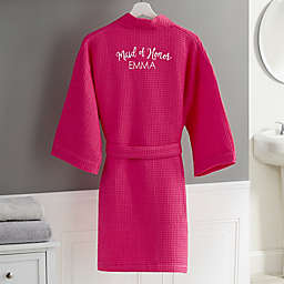 Bridal Party Plus Size Embroidered Waffle Weave Kimono Robe in Pink