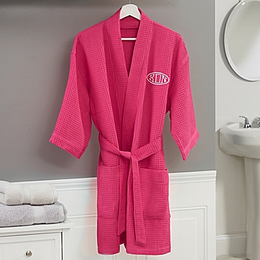 Embroidered Waffle Weave Kimono Robe in Pink. View a larger version of this product image.