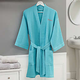 Embroidered Waffle Weave Kimono Robe in Mint Green