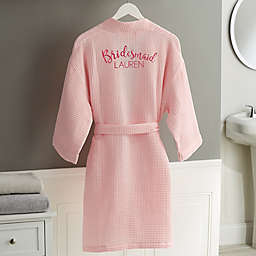 Bridal Party Embroidered Waffle Weave Kimono Robe in Pink Blush