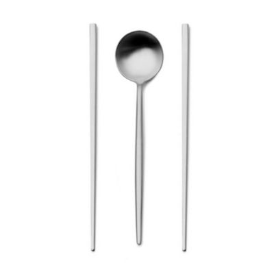 Korean Cutlery Flat Chopsticks Steel Stainless Travel Dessert Spoon Flatware Set 