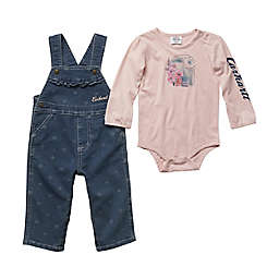 Carhartt® 2-Piece Graphic Bodysuit and Denim Print Overall Set in Navy/Pink