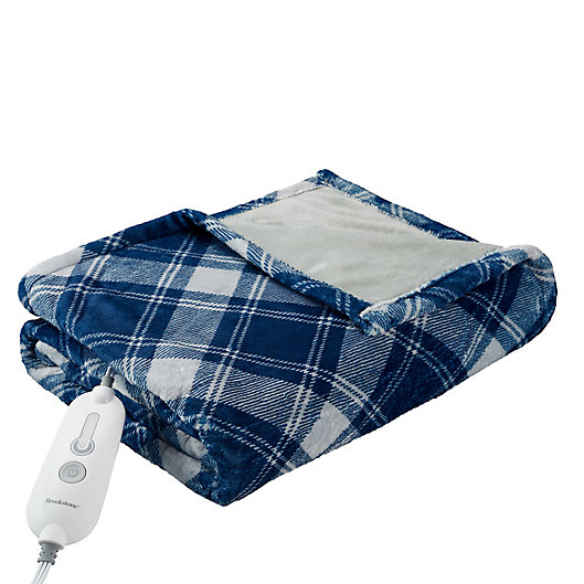 Alternate image 1 for Brookstone® n-a-p® Heated Plush Throw in Blue Plaid