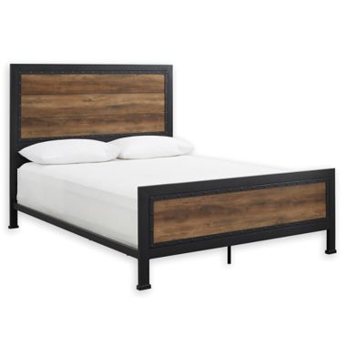 Forest Gate Holter Industrial Modern Queen Bed in Rustic Oak. View a larger version of this product image.