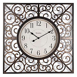 Westclox 20-Inch Square Scrolling Wall Clock in Black/Gold