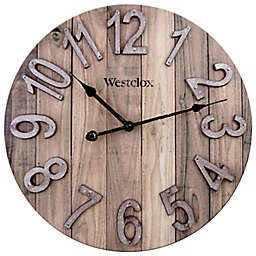 Westclox 15.5-Inch Round Farmhouse Wall Clock in Brown