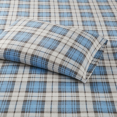 True North by Sleep Philosophy Plaid Microfleece Queen Sheet Set in Blue. View a larger version of this product image.