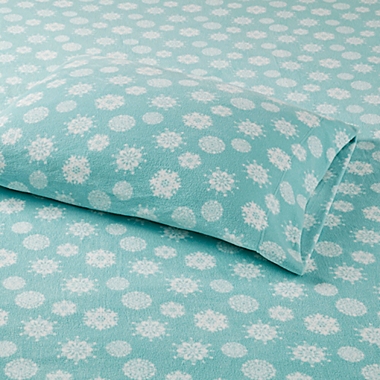 True North by Sleep Philosophy Snowflake Microfleece King Sheet Set in Blue. View a larger version of this product image.