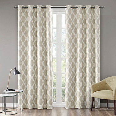 Blakesly Printed Ikat 95-Inch Grommet Top Room Darkening Curtain Panel in Taupe (Single). View a larger version of this product image.