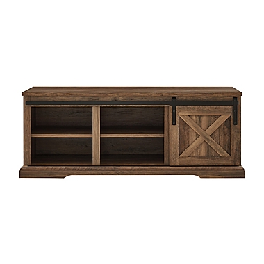 Forest Gate Wheatland Modern Farmhouse Sliding Door Entryway Storage Bench in Barnwood. View a larger version of this product image.