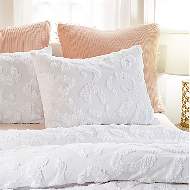 Peri Home Chenille Leopard 3-Piece Full/Queen Comforter Set in White. View a larger version of this product image.