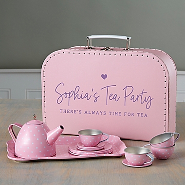 Personalized 15-Piece Pink Polka Dot Tea Set. View a larger version of this product image.