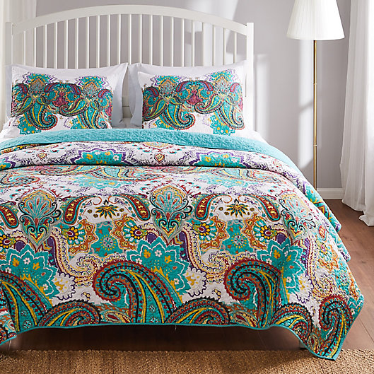 Alternate image 1 for Greenland Home Fashions Nirvana 3-Piece Reversible King Quilt Set in Teal