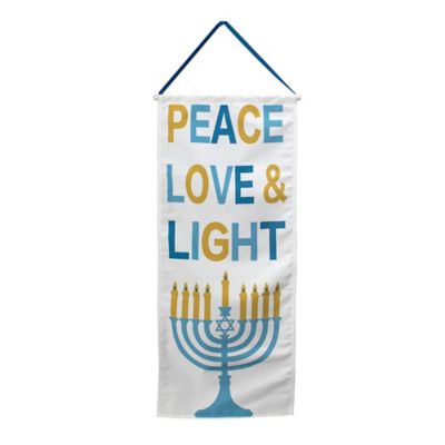 Hanukkah PEACE, LOVE &amp; LIGHT Canvas Banner in White/Blue