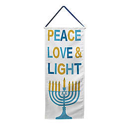Hanukkah PEACE, LOVE &amp; LIGHT Canvas Banner in White/Blue