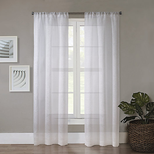 Alternate image 1 for Simply Essential™ Eyelash 108-Inch Rod Pocket Sheer Curtain Panels in White (Set of 2)
