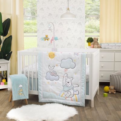 3 PIECE DISNEY WINNIE THE POOH AND FRIENDS CRIB SET WHITE IN COLOUR 