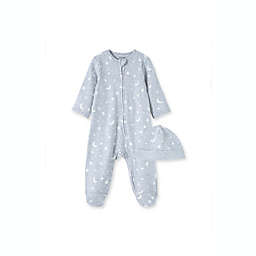 Little Me&reg; Size 9M 2-Piece Star Moon Long Sleeve Footie and Hat Set in Grey