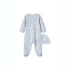 Alternate image 1 for Little Me&reg; Size 3M 2-Piece Star Moon Long Sleeve Footie and Hat Set in Grey