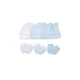Little Me® Size 0-3M 6-Piece Bear Organic Cotton Hat and Mitten Set in Blue