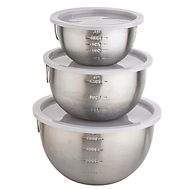 Simply Essential&trade; Stainless Steel Mixing Bowls with Lids (Set of 3). View a larger version of this product image.