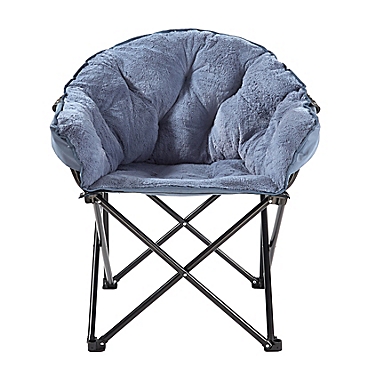 Simply Essential&trade; Foldable Faux Fur Club Chair in Navy. View a larger version of this product image.