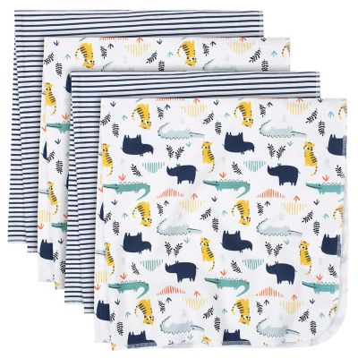Just Born&reg; 4-Pack Jungle Cotton Flannel Blankets in Green