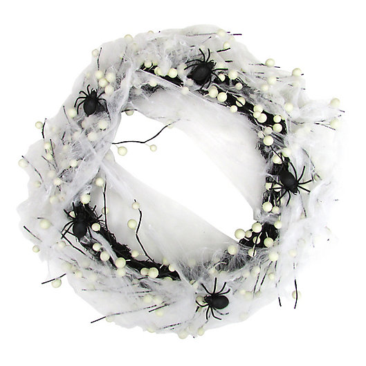 Alternate image 1 for 22-Inch Berries and Spider Web Grapevine Wreath in Black/White