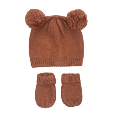 NYGB&trade; Size 0-12M Double Pom-Pom Hat and Mitten Set
