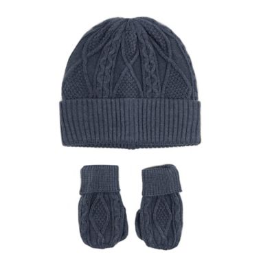 NYGB&trade; Size 12-24M 2-Piece Fisherman Cable Knit Hat and Mitten Set in Dusk. View a larger version of this product image.